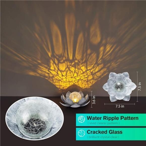 Waterproof Solar Lights Outdoor Garden, Globe Glass Lotus, for Walkway ,Tabletop - Picture 3 of 6